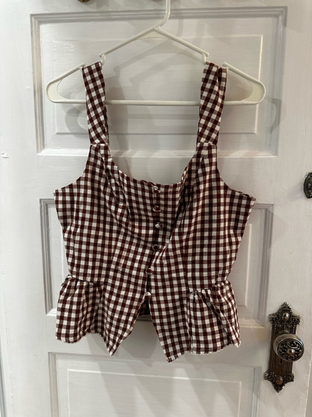NWT, A New Day, women’s brown/white gingham button tank top